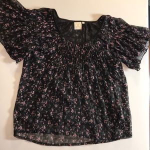 2X Women’s Plus Black Pink Floral Pleated Short Sleeve with Built in Lining